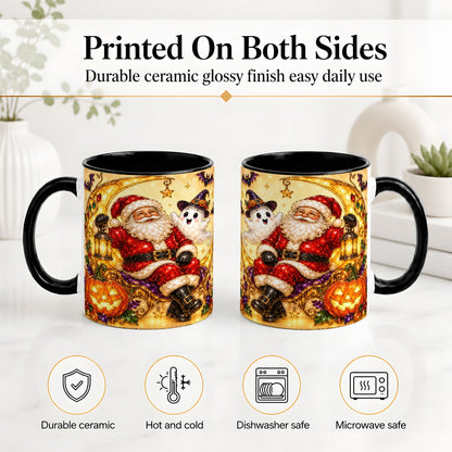 #pl[11oz|Black] Halloween Santa Ceramic Mug with Ghost, Pumpkin and Bat Artwork