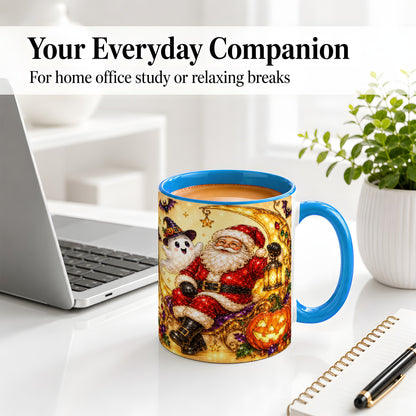 #pl[11oz|Blue] Halloween Santa Ceramic Mug with Ghost, Pumpkin and Bat Artwork