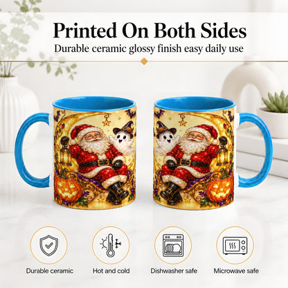 #pl[11oz|Blue] Halloween Santa Ceramic Mug with Ghost, Pumpkin and Bat Artwork