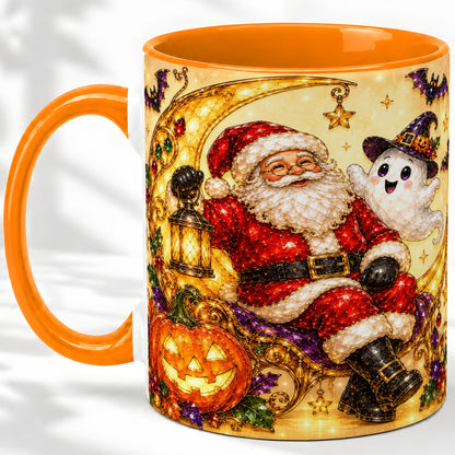 #pl[11oz|Orange] Halloween Santa Ceramic Mug with Ghost, Pumpkin and Bat Artwork