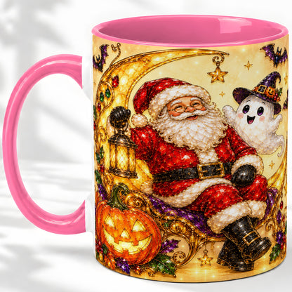 #pl[11oz|Pink] Halloween Santa Ceramic Mug with Ghost, Pumpkin and Bat Artwork