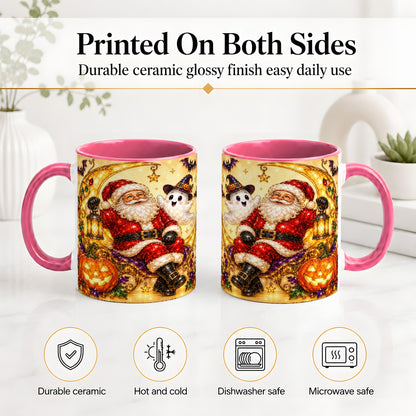 #pl[11oz|Pink] Halloween Santa Ceramic Mug with Ghost, Pumpkin and Bat Artwork