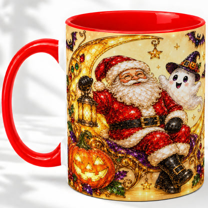 Halloween Santa Ceramic Mug with Ghost, Pumpkin and Bat Artwork