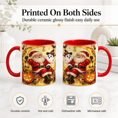 #pl[11oz|Red] Halloween Santa Ceramic Mug with Ghost, Pumpkin and Bat Artwork