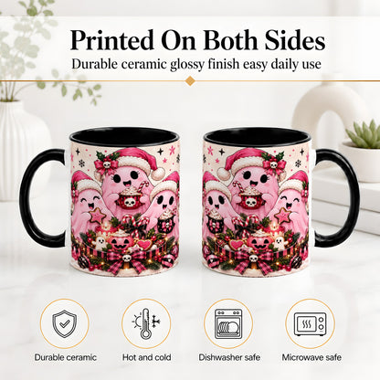 #pl[11oz|Black] Pink Spooky Christmas Ghost Accent Mug, Mug with Holiday Artwork