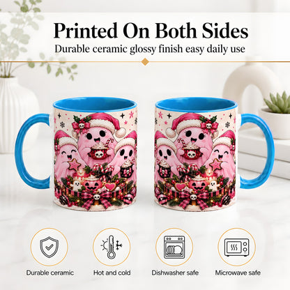 #pl[11oz|Blue] Pink Spooky Christmas Ghost Accent Mug, Mug with Holiday Artwork