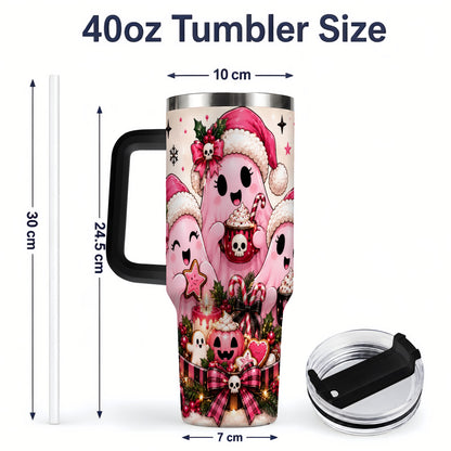 #pl[40oz|Black] Pink Spooky Christmas Ghost 40oz Tumbler, Stainless Steel Drinkware