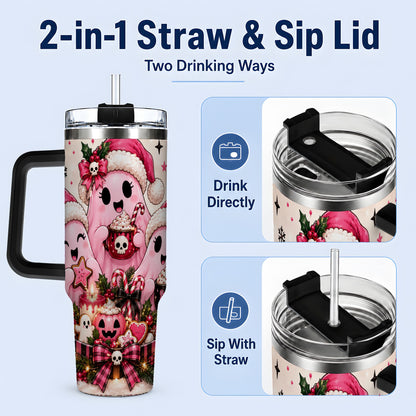#pl[40oz|Black] Pink Spooky Christmas Ghost 40oz Tumbler, Stainless Steel Drinkware