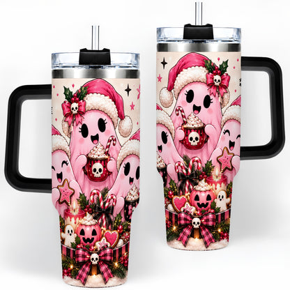 #pl[40oz|Black] Pink Spooky Christmas Ghost 40oz Tumbler, Stainless Steel Drinkware