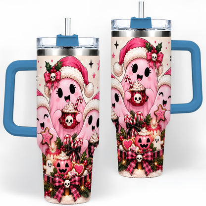 #pl[40oz|Blue] Pink Spooky Christmas Ghost 40oz Tumbler, Stainless Steel Drinkware