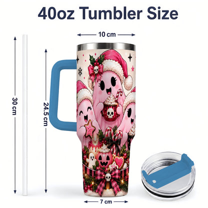 #pl[40oz|Blue] Pink Spooky Christmas Ghost 40oz Tumbler, Stainless Steel Drinkware