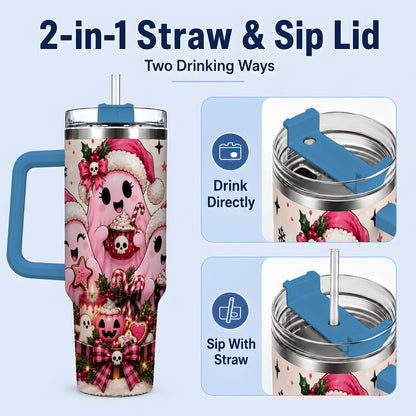 #pl[40oz|Blue] Pink Spooky Christmas Ghost 40oz Tumbler, Stainless Steel Drinkware