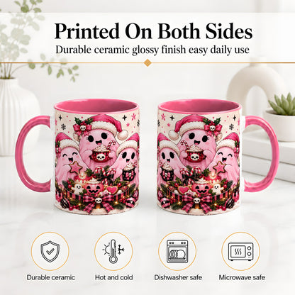 #pl[11oz|Pink] Pink Spooky Christmas Ghost Accent Mug, Mug with Holiday Artwork