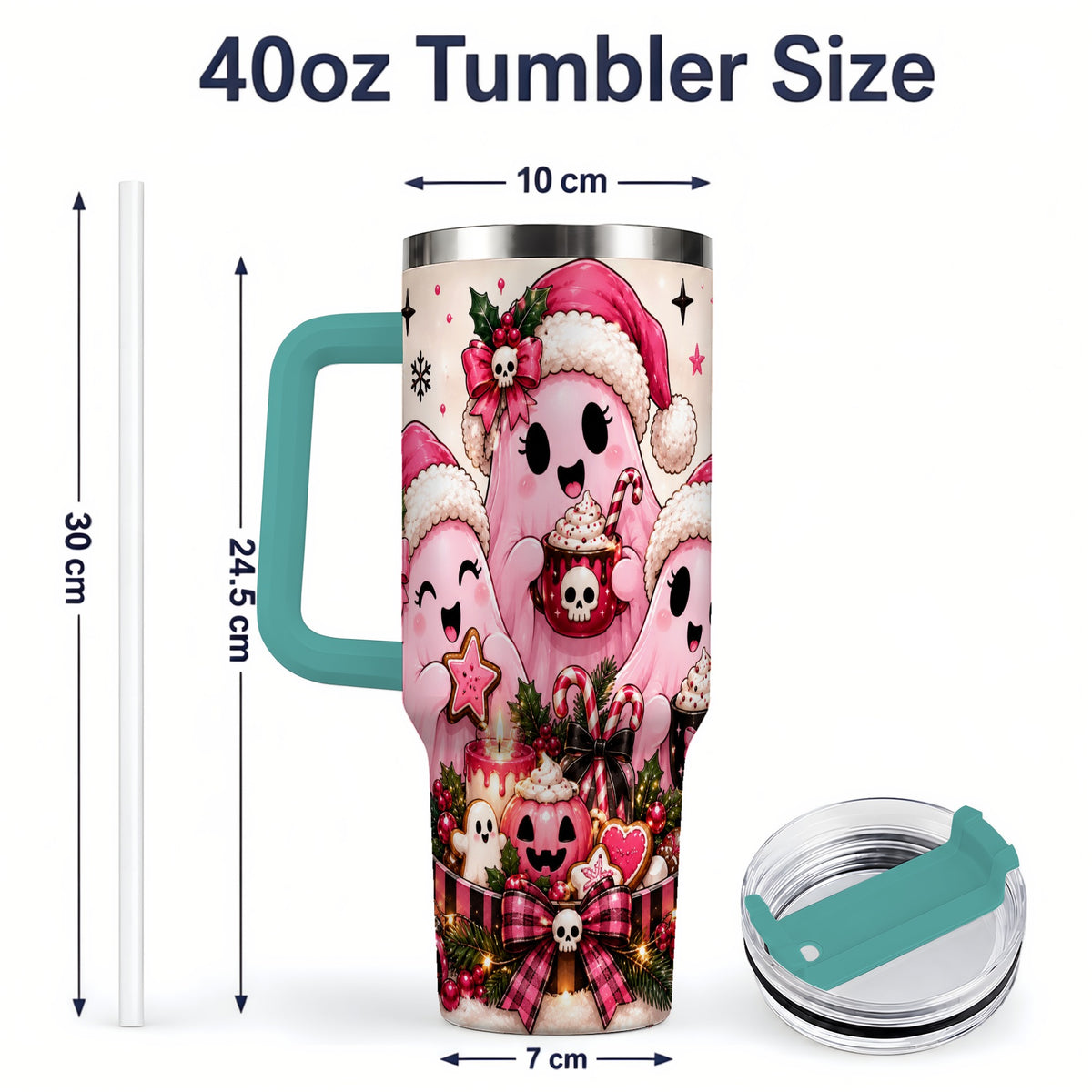 #pl[40oz|Green] Pink Spooky Christmas Ghost 40oz Tumbler, Stainless Steel Drinkware
