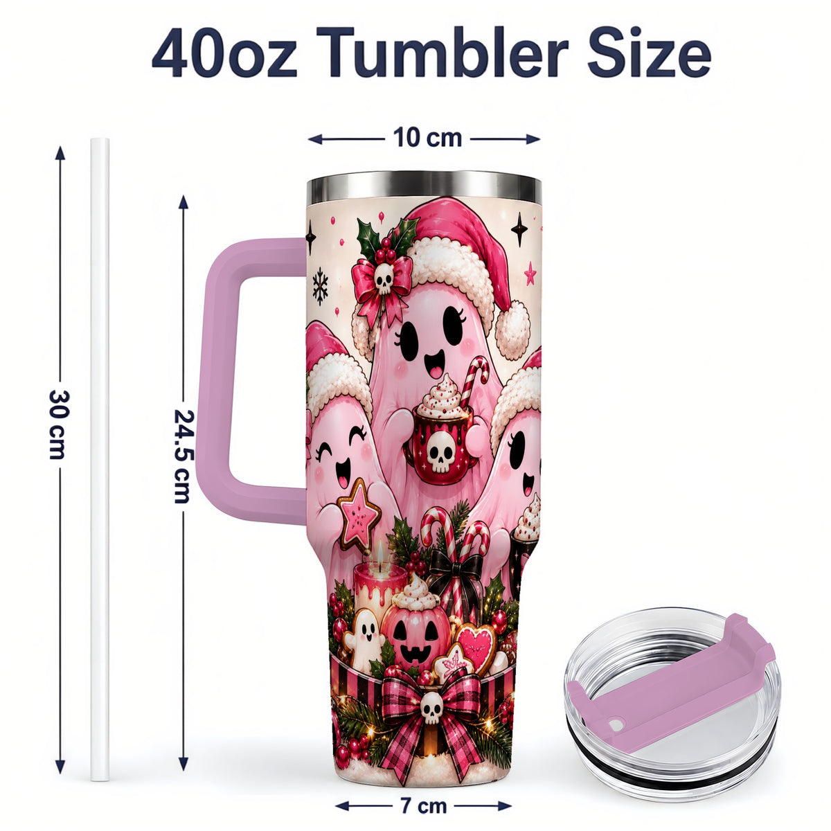 #pl[40oz|Pink] Pink Spooky Christmas Ghost 40oz Tumbler, Stainless Steel Drinkware