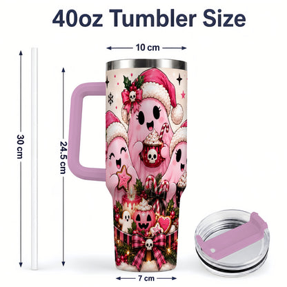 #pl[40oz|Pink] Pink Spooky Christmas Ghost 40oz Tumbler, Stainless Steel Drinkware