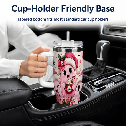 #pl[40oz|White] Pink Spooky Christmas Ghost 40oz Tumbler, Stainless Steel Drinkware