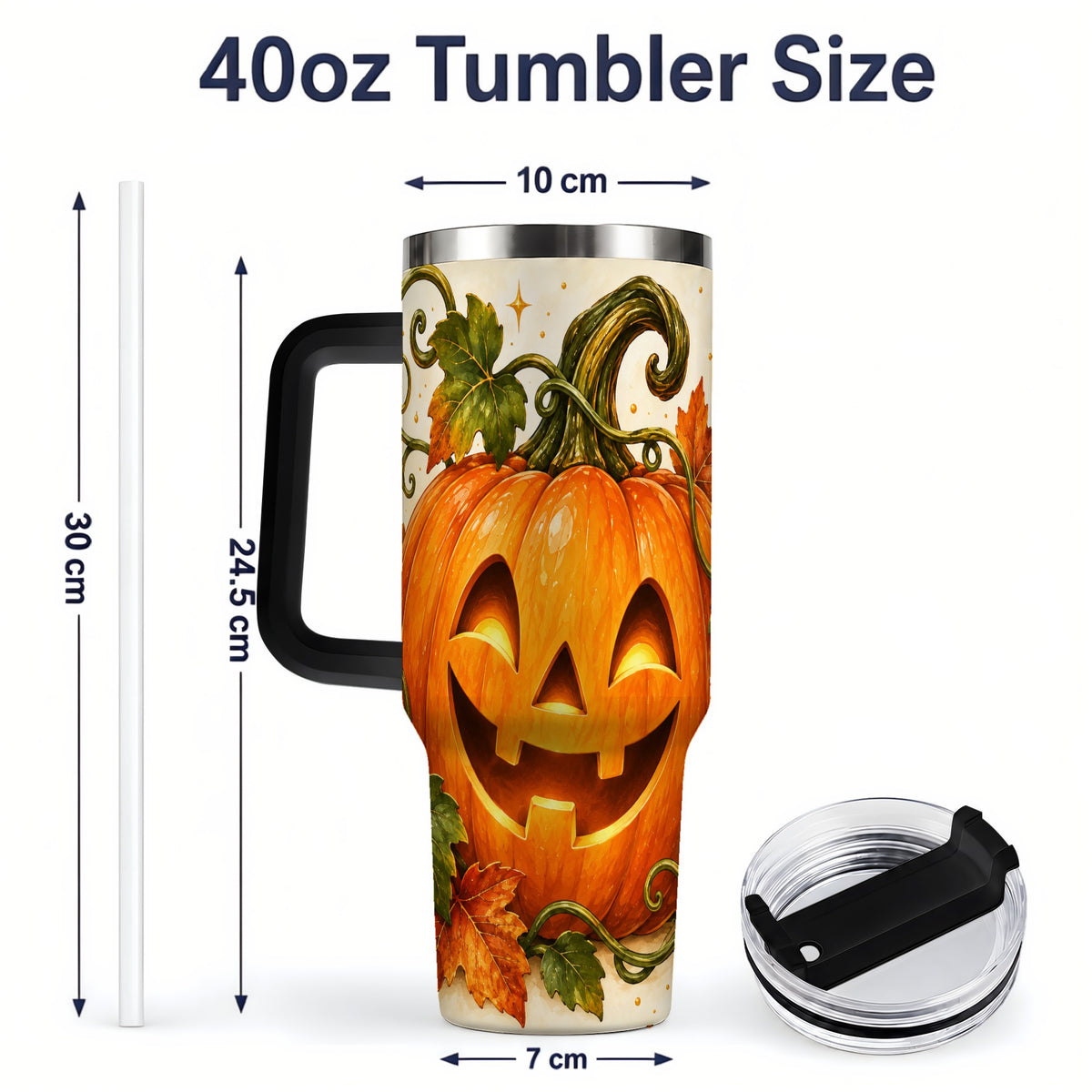 #pl[40oz|Black] Jack-O-Lantern Pumpkin 40oz Tumbler, Stainless Steel Autumn Drinkware