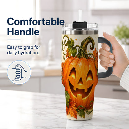 #pl[40oz|Black] Jack-O-Lantern Pumpkin 40oz Tumbler, Stainless Steel Autumn Drinkware