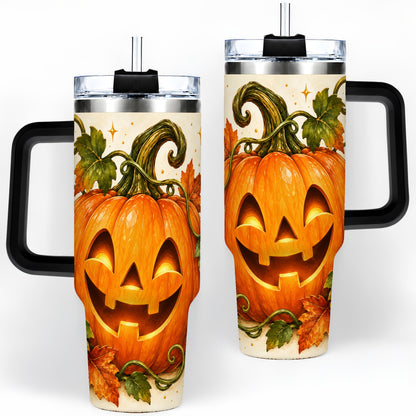 #pl[40oz|Black] Jack-O-Lantern Pumpkin 40oz Tumbler, Stainless Steel Autumn Drinkware