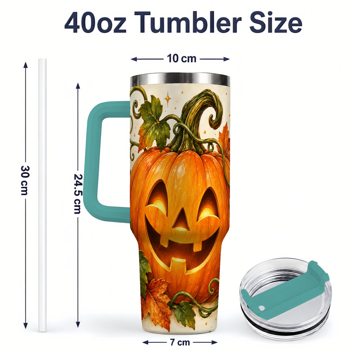 #pl[40oz|Green] Jack-O-Lantern Pumpkin 40oz Tumbler, Stainless Steel Autumn Drinkware