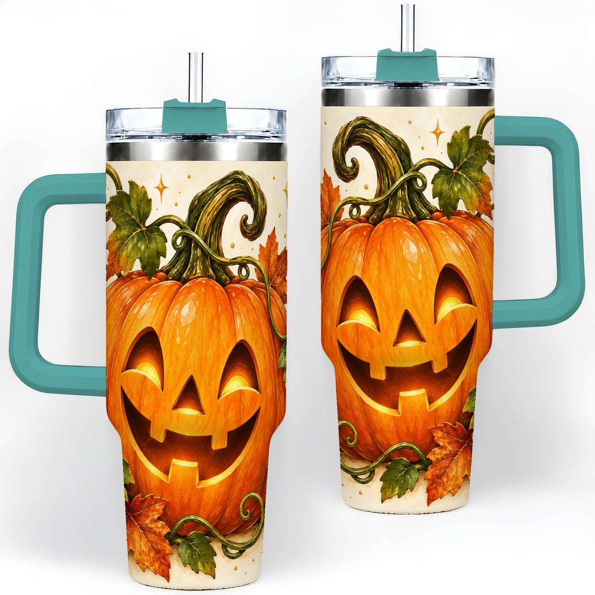 #pl[40oz|Green] Jack-O-Lantern Pumpkin 40oz Tumbler, Stainless Steel Autumn Drinkware