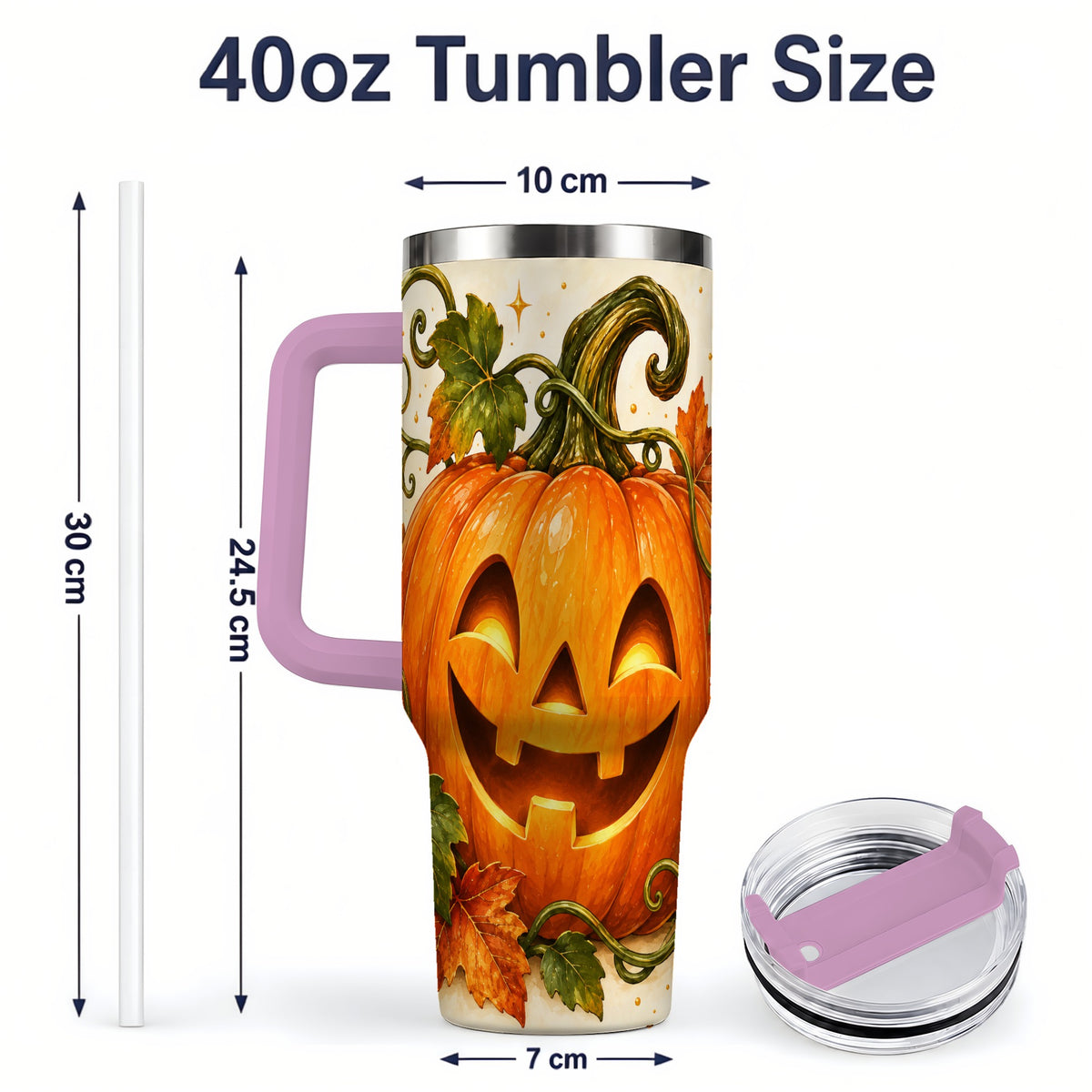 #pl[40oz|Pink] Jack-O-Lantern Pumpkin 40oz Tumbler, Stainless Steel Autumn Drinkware
