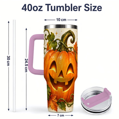 #pl[40oz|Pink] Jack-O-Lantern Pumpkin 40oz Tumbler, Stainless Steel Autumn Drinkware