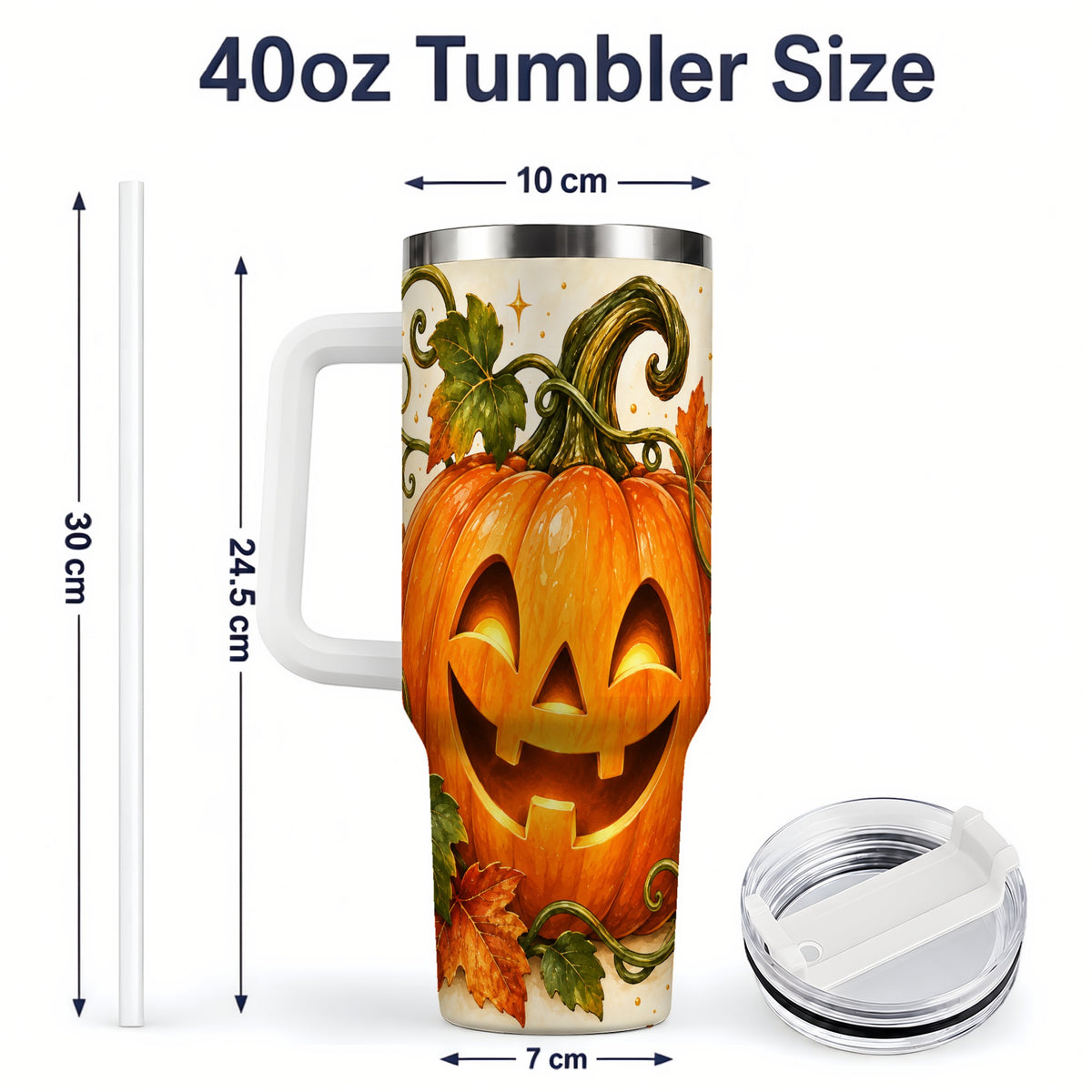 #pl[40oz|White] Jack-O-Lantern Pumpkin 40oz Tumbler, Stainless Steel Autumn Drinkware