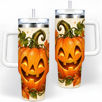 Jack-O-Lantern Pumpkin 40oz Tumbler, Stainless Steel Autumn Drinkware