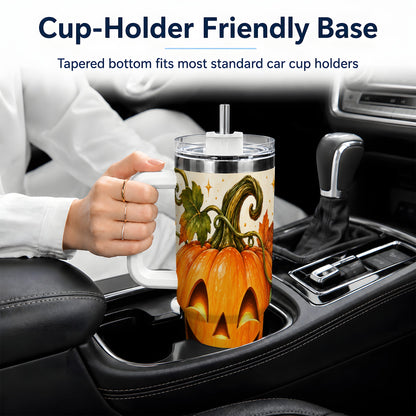 #pl[40oz|White] Jack-O-Lantern Pumpkin 40oz Tumbler, Stainless Steel Autumn Drinkware
