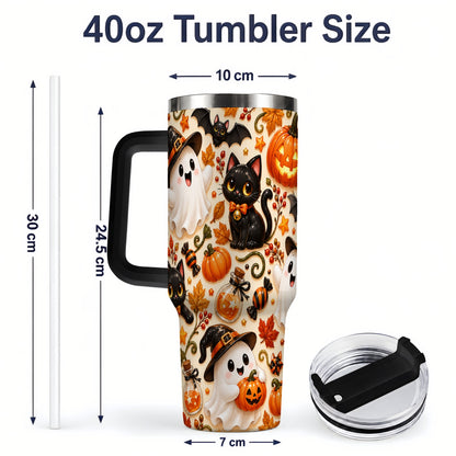 #pl[40oz|Black] Cute Halloween Cat Ghost 40oz Tumbler, Stainless Steel Pattern Drinkware