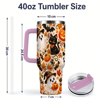 #pl[40oz|Pink] Cute Halloween Cat Ghost 40oz Tumbler, Stainless Steel Pattern Drinkware