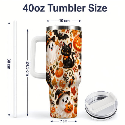 #pl[40oz|White] Cute Halloween Cat Ghost 40oz Tumbler, Stainless Steel Pattern Drinkware