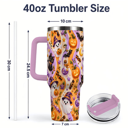 #pl[40oz|Pink] Purple Halloween Ghost Cat 40oz Tumbler, Stainless Steel Pattern Drinkware