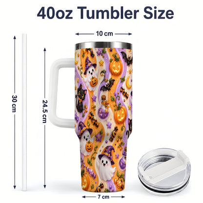 #pl[40oz|White] Purple Halloween Ghost Cat 40oz Tumbler, Stainless Steel Pattern Drinkware