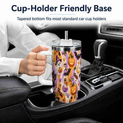 #pl[40oz|White] Purple Halloween Ghost Cat 40oz Tumbler, Stainless Steel Pattern Drinkware