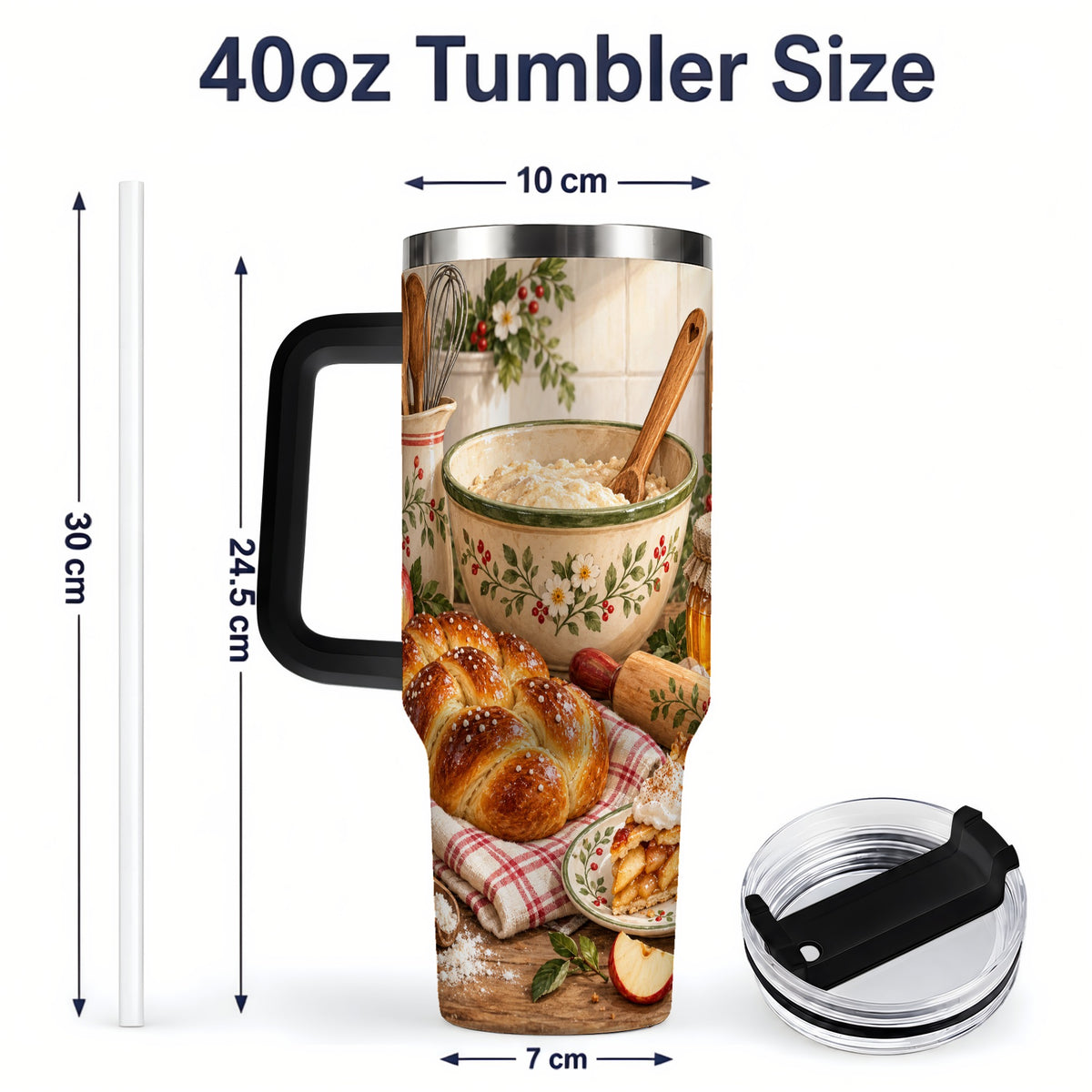 #pl[40oz|Black] Farmhouse Baking 40oz Tumbler, Stainless Steel Apple Pie Drinkware