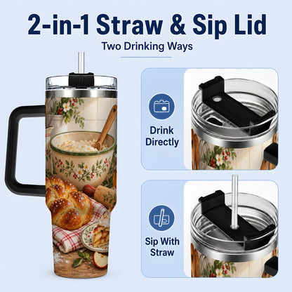#pl[40oz|Black] Farmhouse Baking 40oz Tumbler, Stainless Steel Apple Pie Drinkware