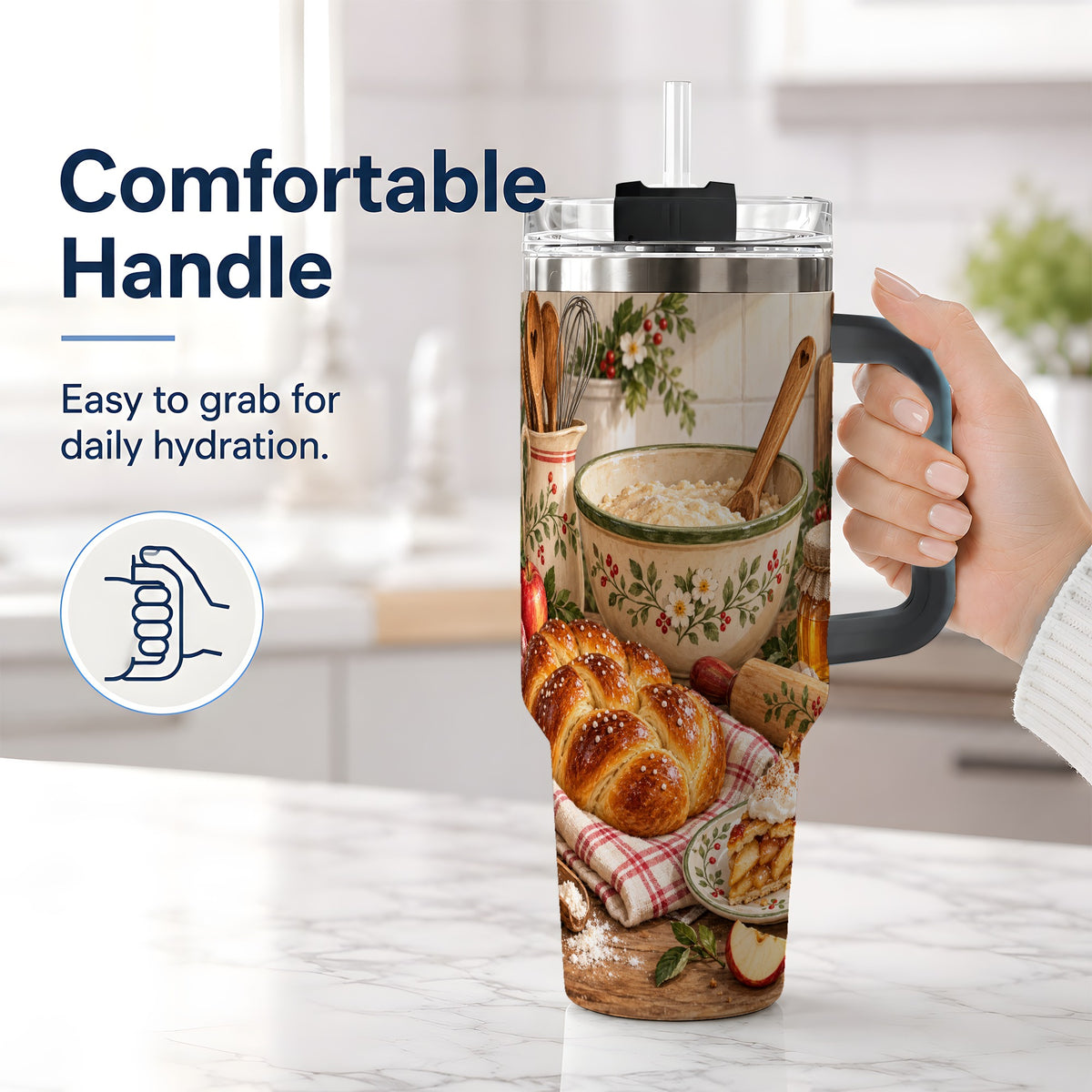 #pl[40oz|Black] Farmhouse Baking 40oz Tumbler, Stainless Steel Apple Pie Drinkware