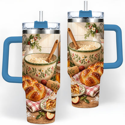 #pl[40oz|Blue] Farmhouse Baking 40oz Tumbler, Stainless Steel Apple Pie Drinkware