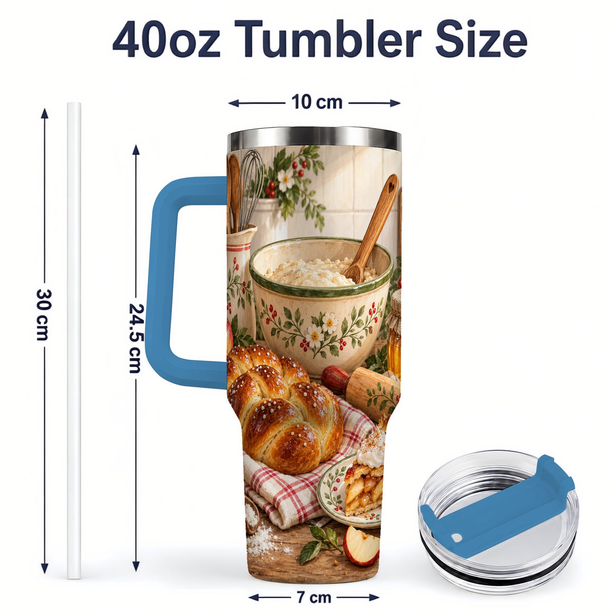 #pl[40oz|Blue] Farmhouse Baking 40oz Tumbler, Stainless Steel Apple Pie Drinkware