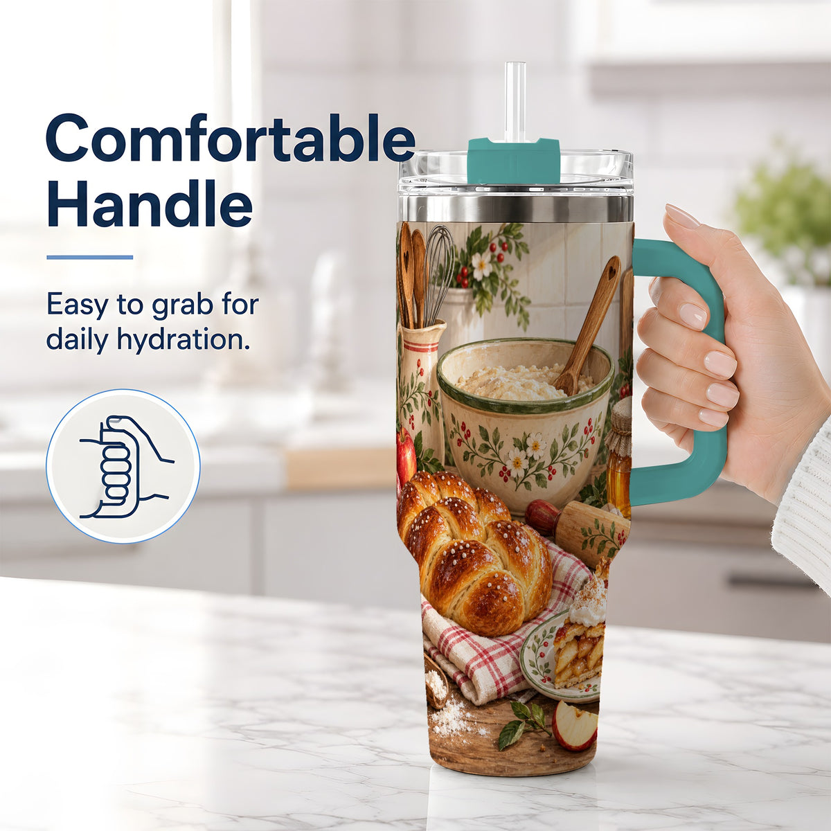 #pl[40oz|Green] Farmhouse Baking 40oz Tumbler, Stainless Steel Apple Pie Drinkware