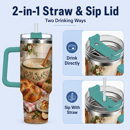 #pl[40oz|Green] Farmhouse Baking 40oz Tumbler, Stainless Steel Apple Pie Drinkware