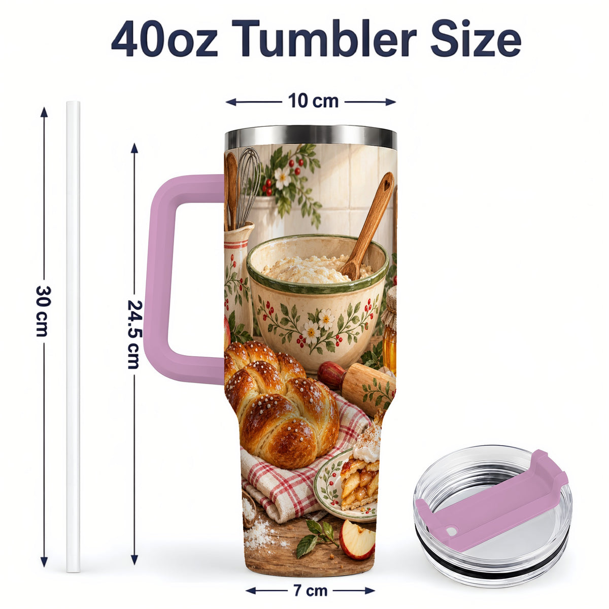 #pl[40oz|Pink] Farmhouse Baking 40oz Tumbler, Stainless Steel Apple Pie Drinkware