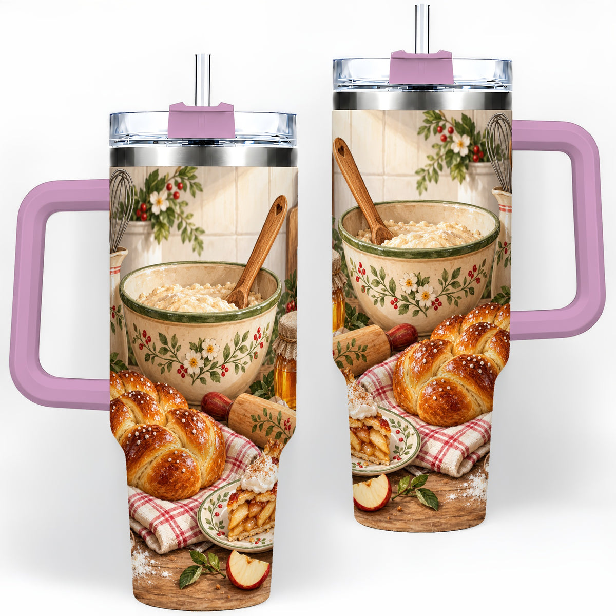 #pl[40oz|Pink] Farmhouse Baking 40oz Tumbler, Stainless Steel Apple Pie Drinkware