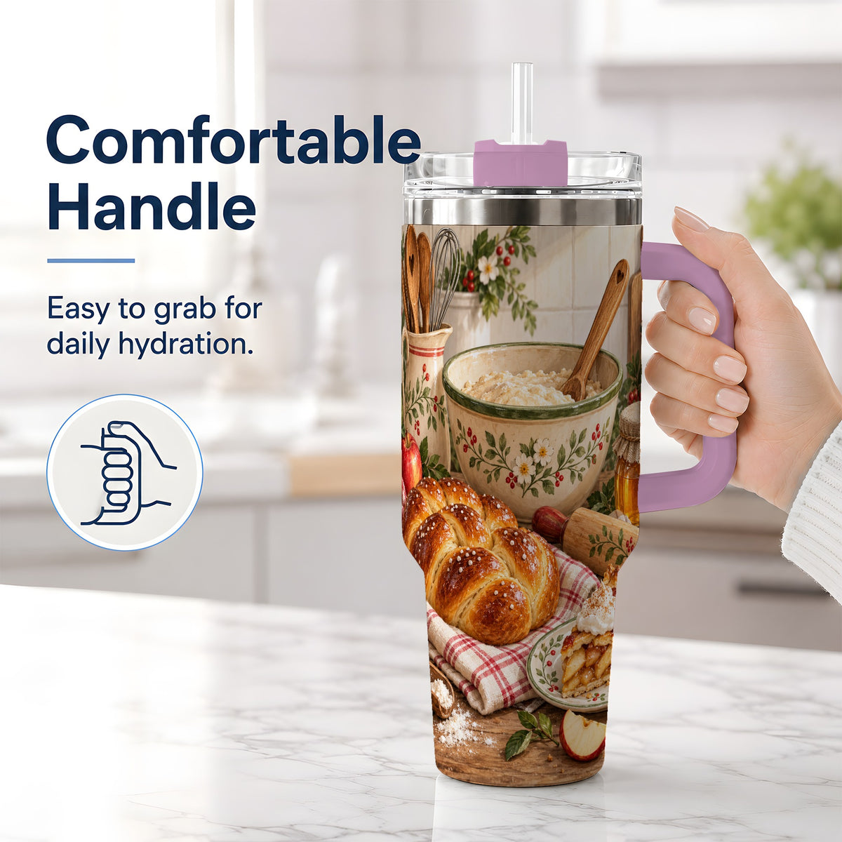 #pl[40oz|Pink] Farmhouse Baking 40oz Tumbler, Stainless Steel Apple Pie Drinkware