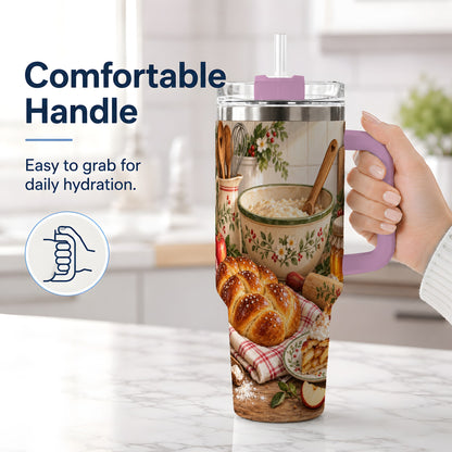#pl[40oz|Pink] Farmhouse Baking 40oz Tumbler, Stainless Steel Apple Pie Drinkware