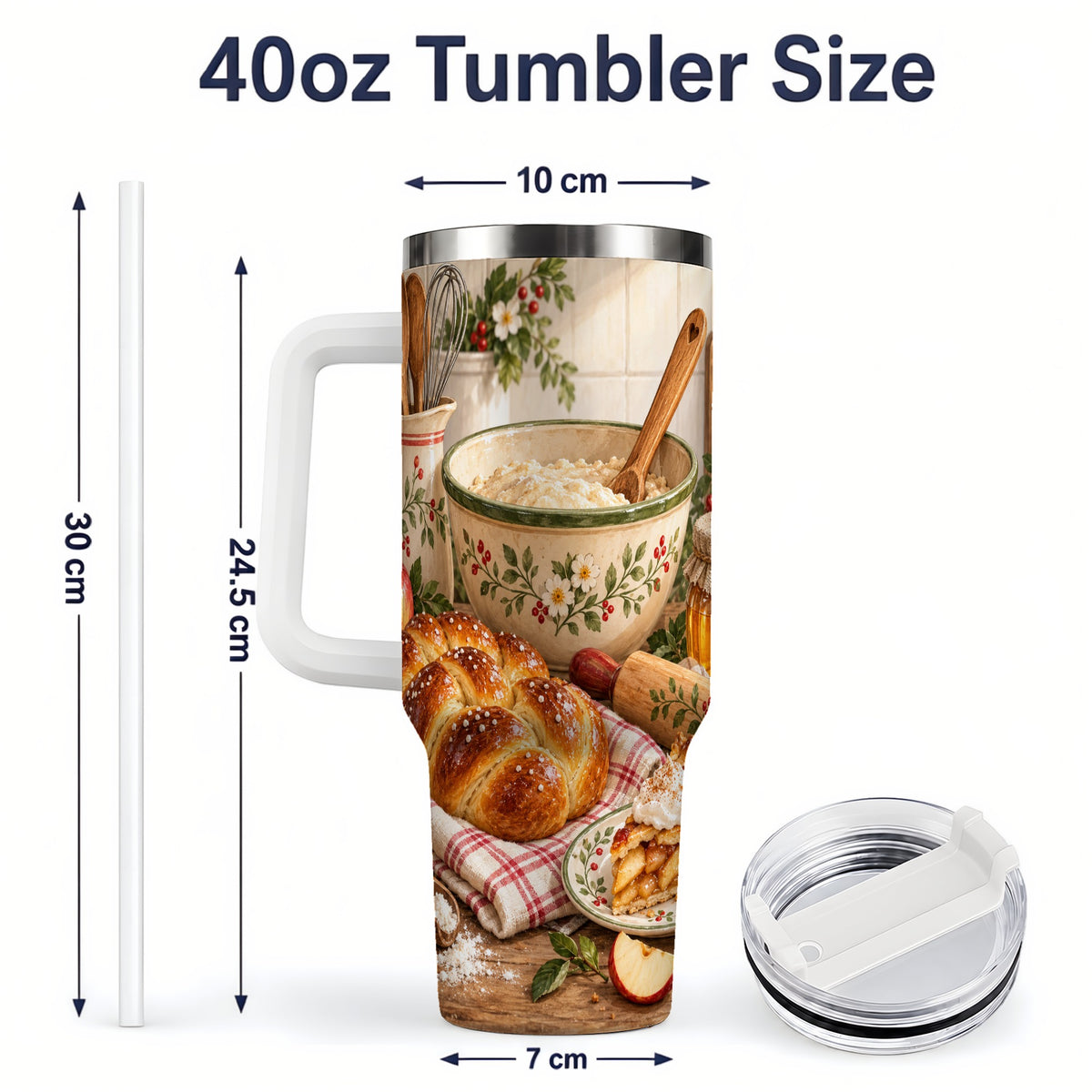 #pl[40oz|White] Farmhouse Baking 40oz Tumbler, Stainless Steel Apple Pie Drinkware