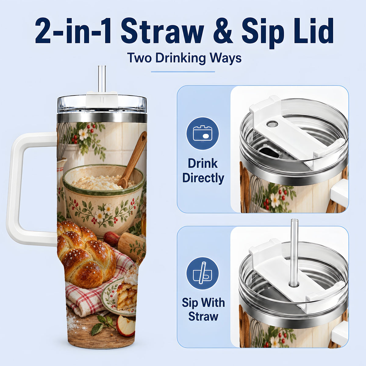 #pl[40oz|White] Farmhouse Baking 40oz Tumbler, Stainless Steel Apple Pie Drinkware